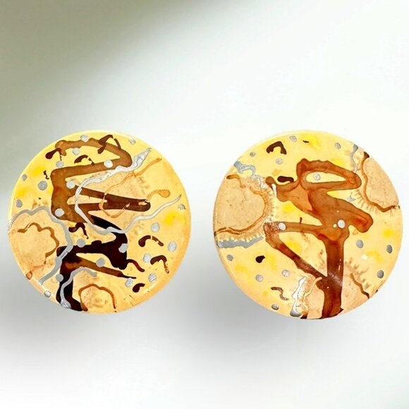 Vintage 1980's Post Back Large Circle Earrings - Picture 1 of 3